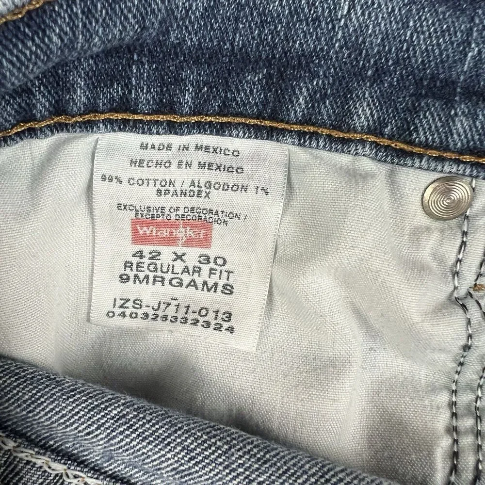 Wrangler Jeans Mens 42x30‎ Blue Denim Pants Regular Fit Workwear Western